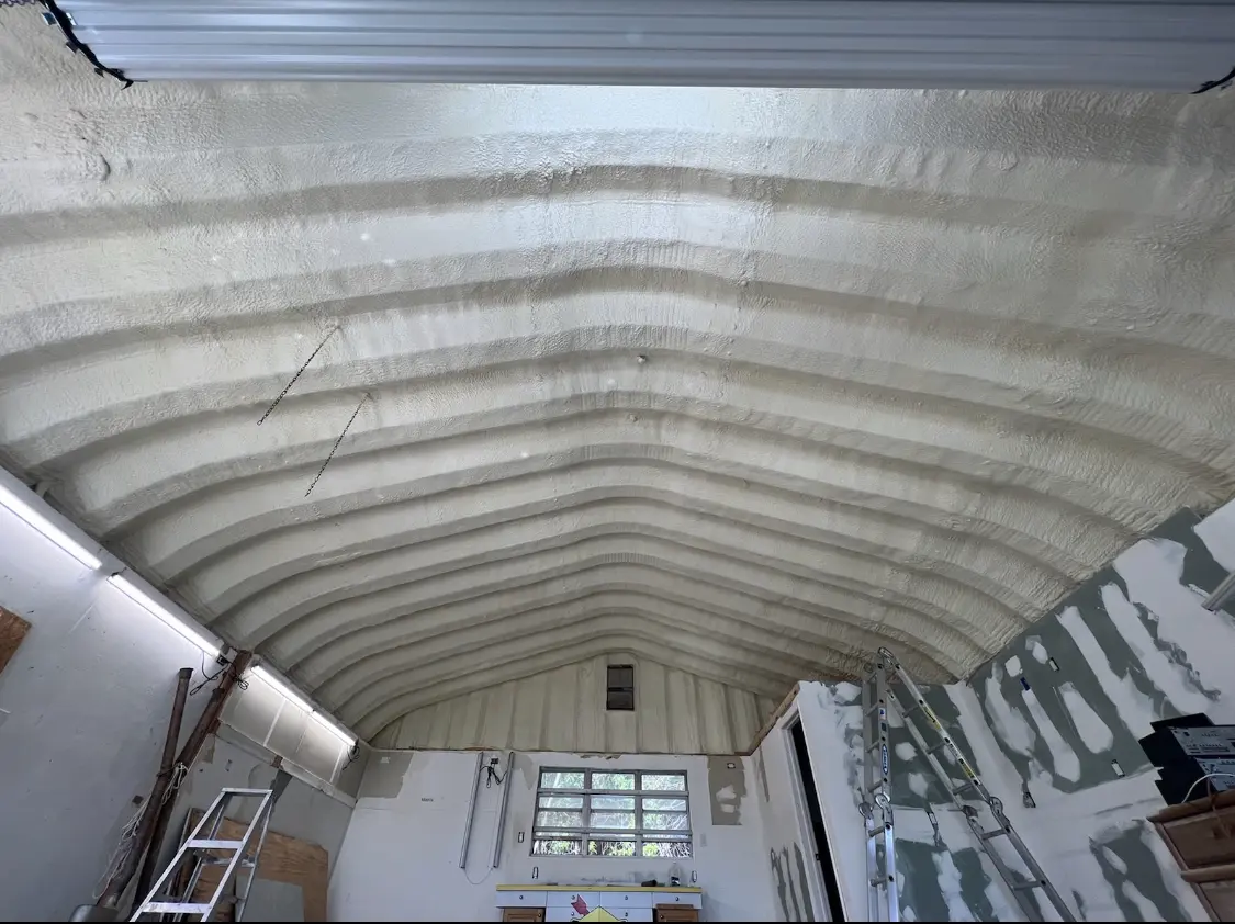 Spray polyurethane foam applied to the underside of a metal roof deck in Mount Joy